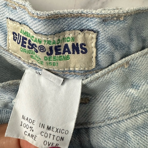 VTG EARLY 90S GUESS GREEN TAG HIGH WAIST DENIM JEANS 36/32 - Picture 4 of 14